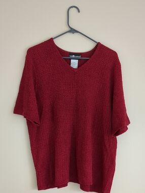 2X Sag Harbor Red Silk Blend Short Sleeve Knit Sweater